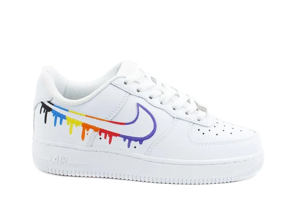 CUSTOM / NIKE Air Force 1 Sneaker AF1 Rainbow White Multicolor 315115-112