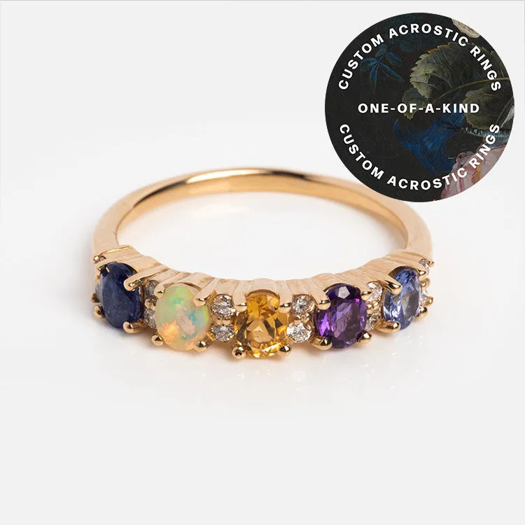 Customizable Acrostic Oval Gemstone Ring