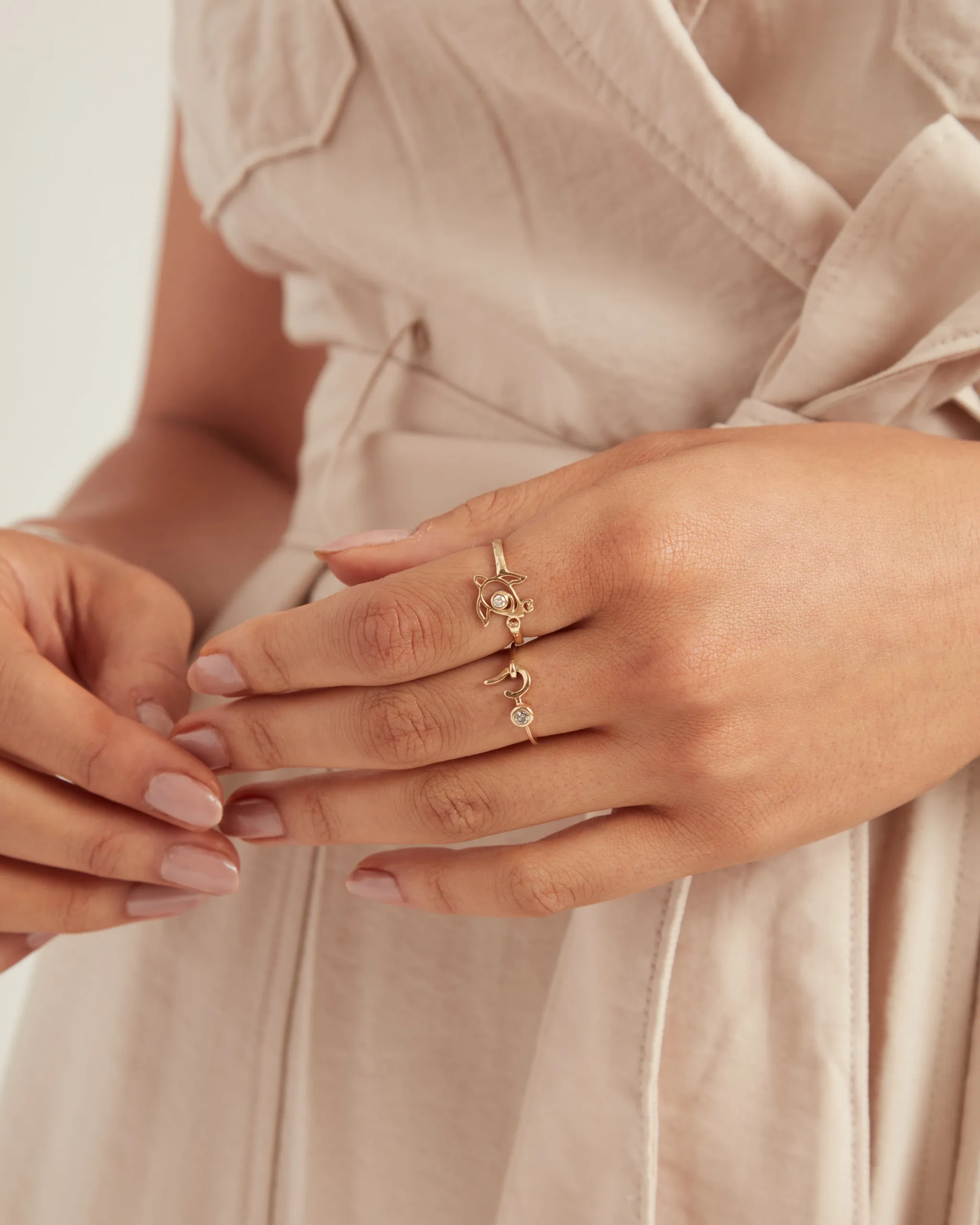 Dainty St. John Hook Ring with Stone - Diamond