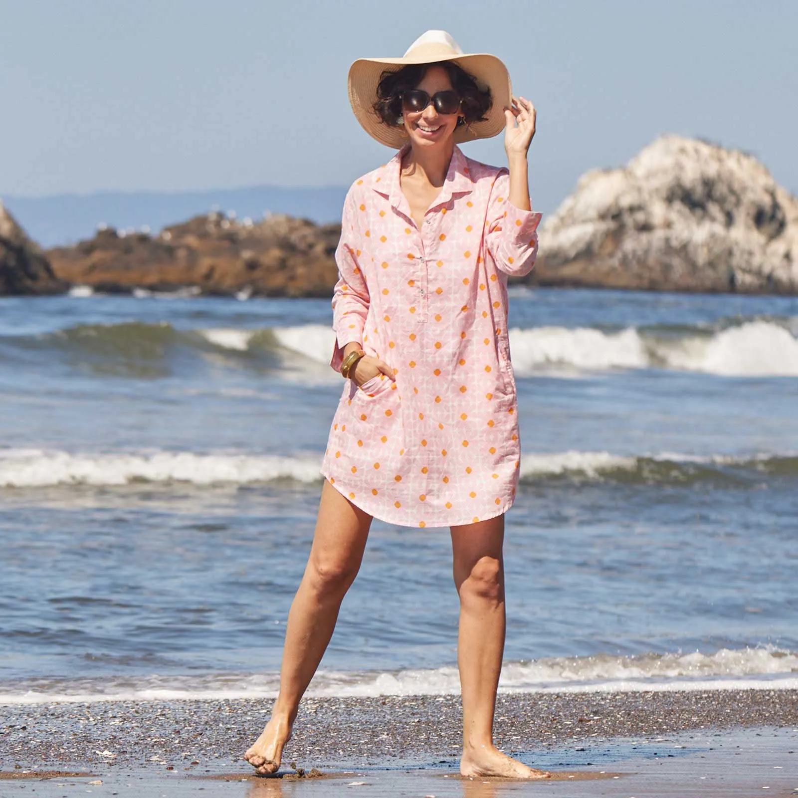 Daisy Pink blu Cotton Beach Shirt