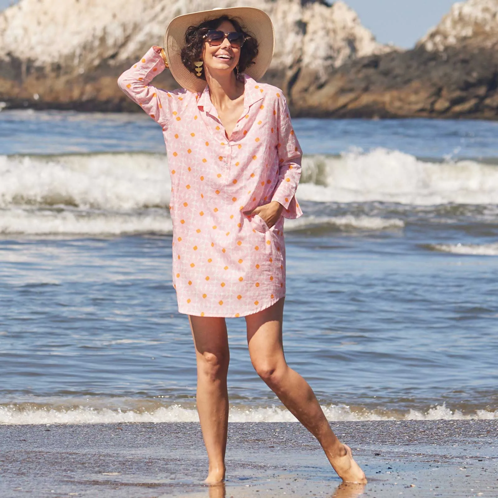 Daisy Pink blu Cotton Beach Shirt