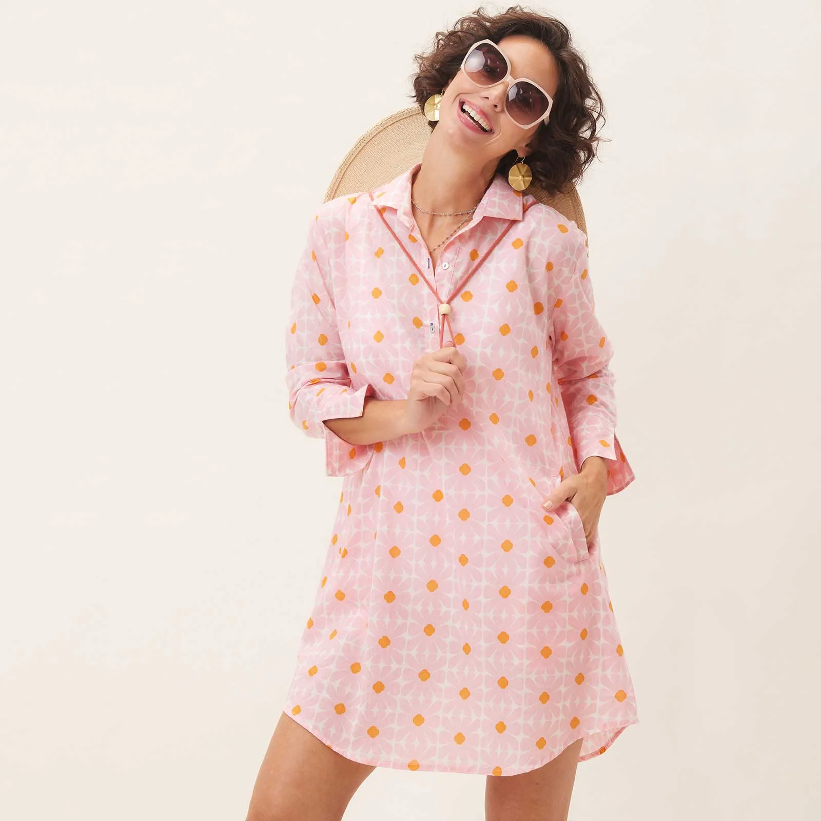 Daisy Pink blu Cotton Beach Shirt