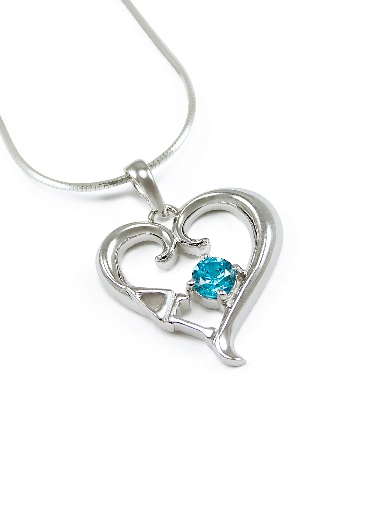 Delta Gamma Sterling Silver Heart Pendant with Blue Crystal