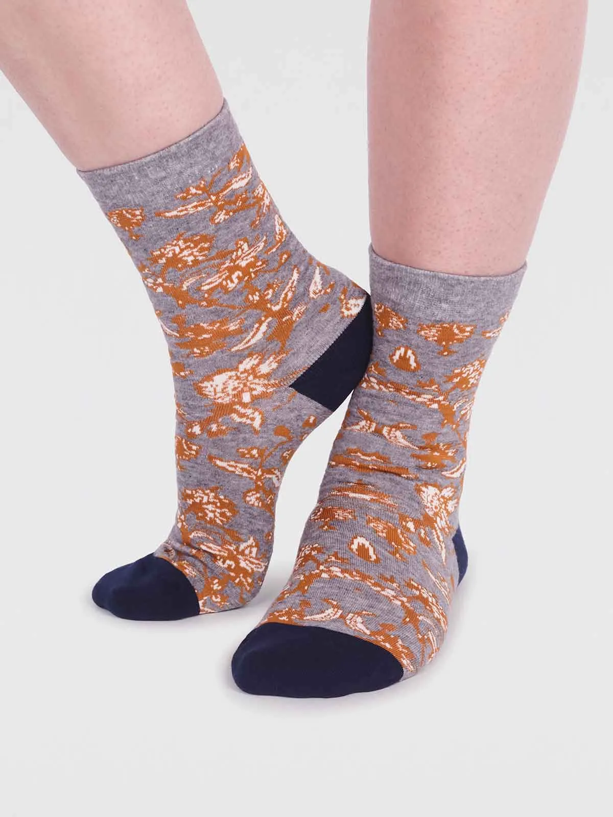 Ellianna Organic Cotton Floral Socks - Grey Marle