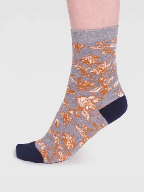 Ellianna Organic Cotton Floral Socks - Grey Marle