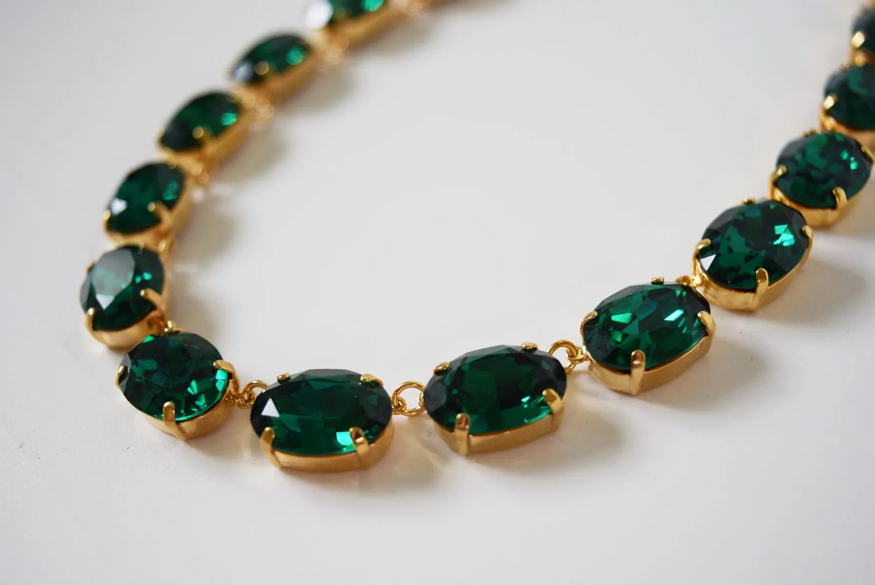 Emerald Green Swarovski Crystal Collet Necklace - Large Oval