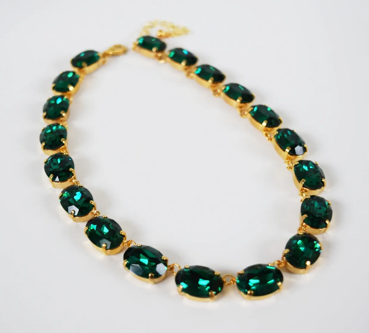 Emerald Green Swarovski Crystal Collet Necklace - Large Oval