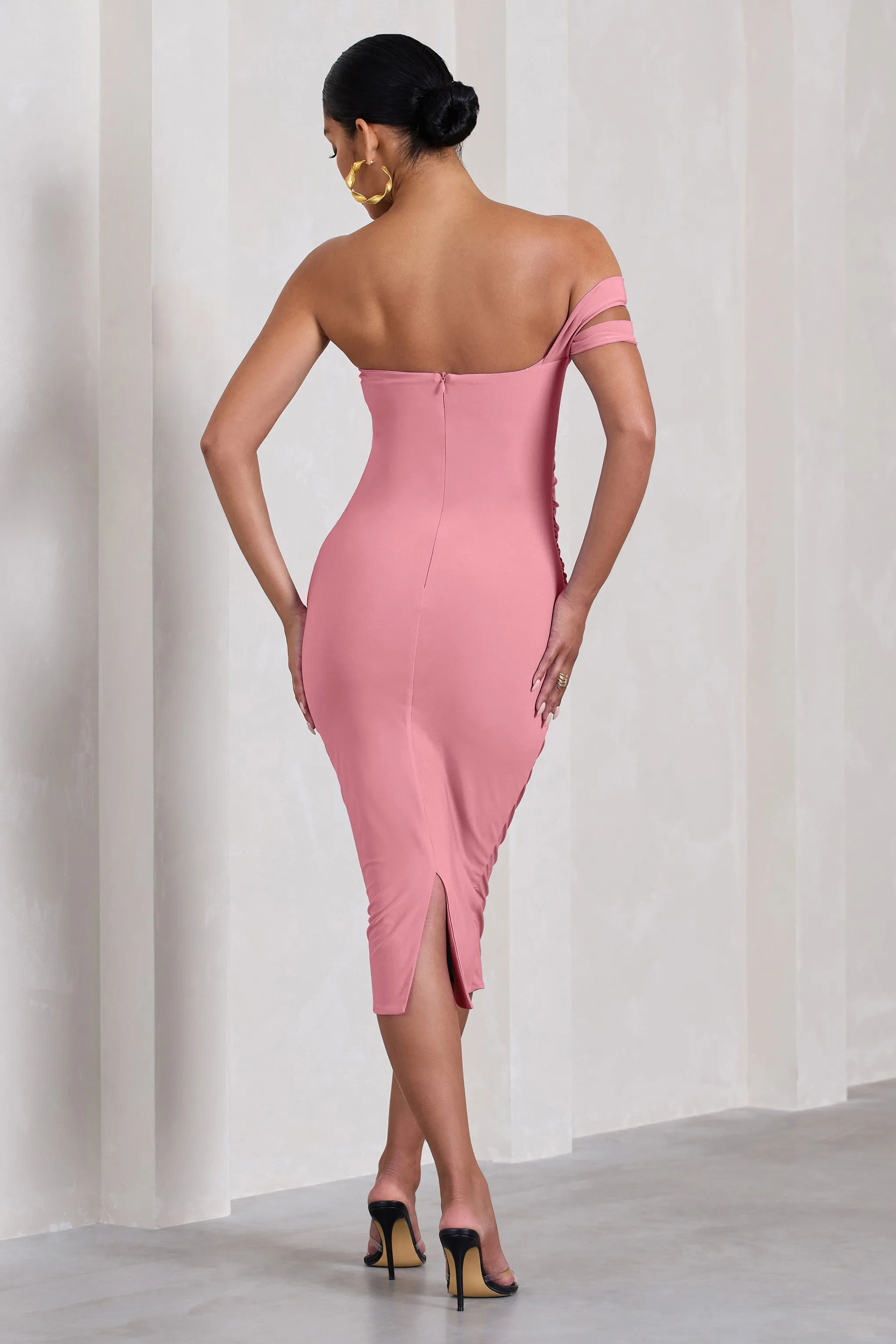 Eviana | Blush Pink Bodycon Sleeveless Twist Maternity Midi Dress