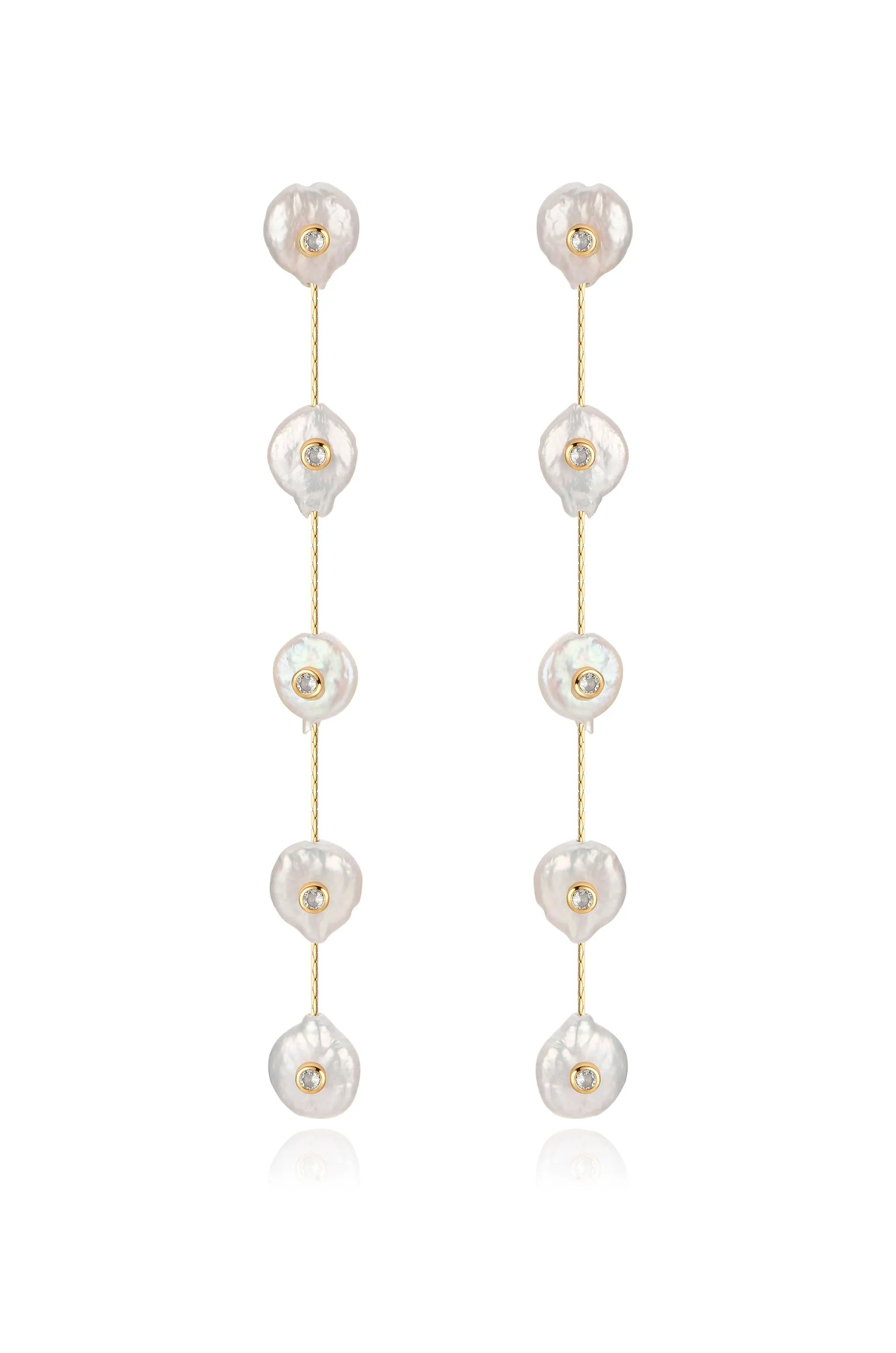 Falling Pearl and Crystal Dotted Drop Earrings