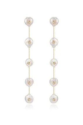 Falling Pearl and Crystal Dotted Drop Earrings