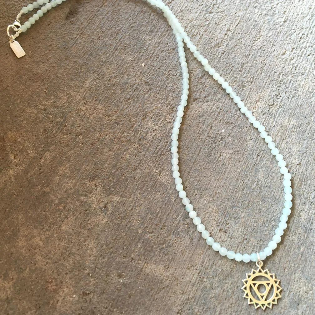 Fine Faceted Amazonite and Sterling Silver 'Throat Chakra' Pendant Necklace