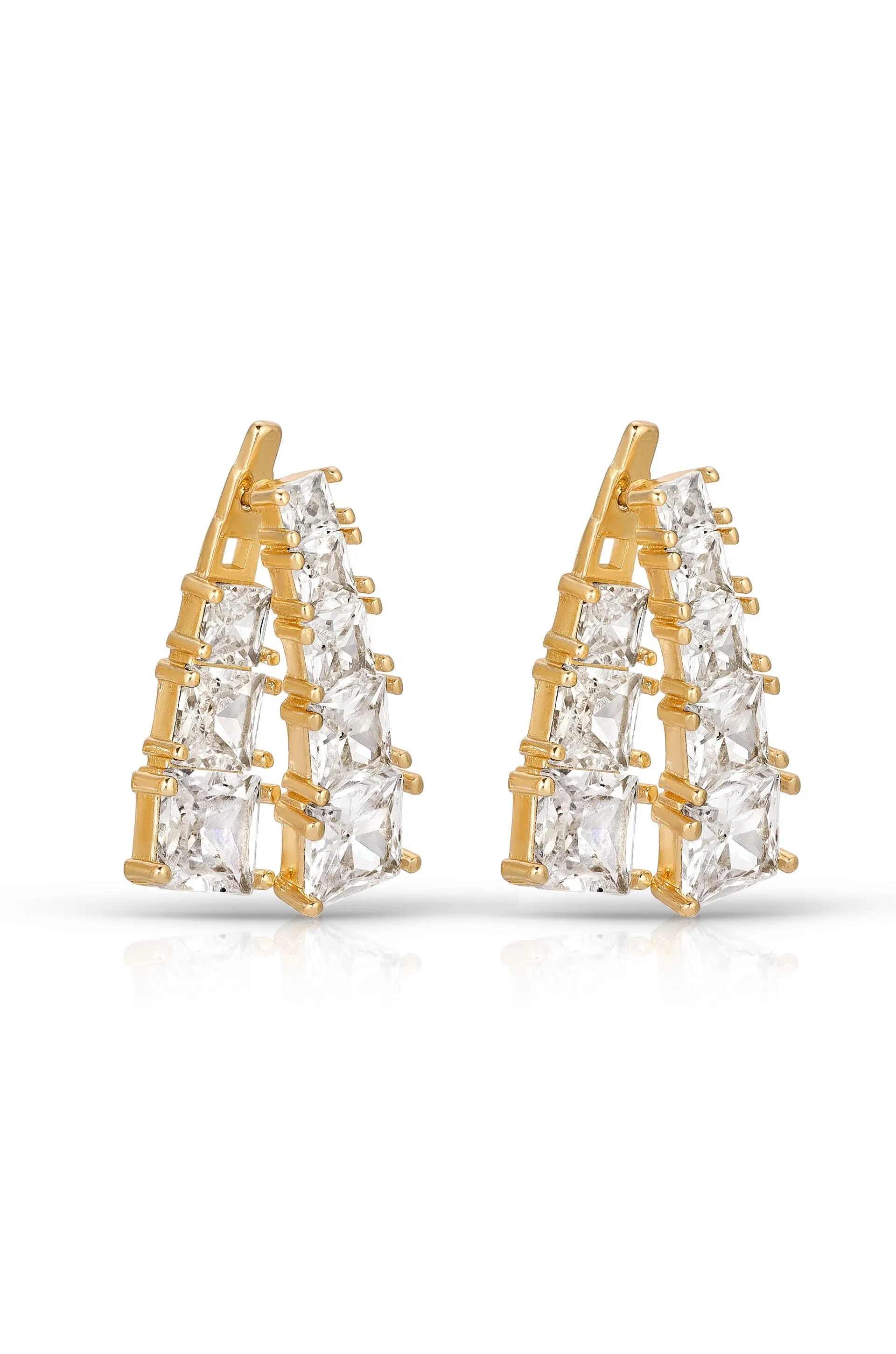 Front and Back Crystal 18k Gold Plated Dangle Earrings