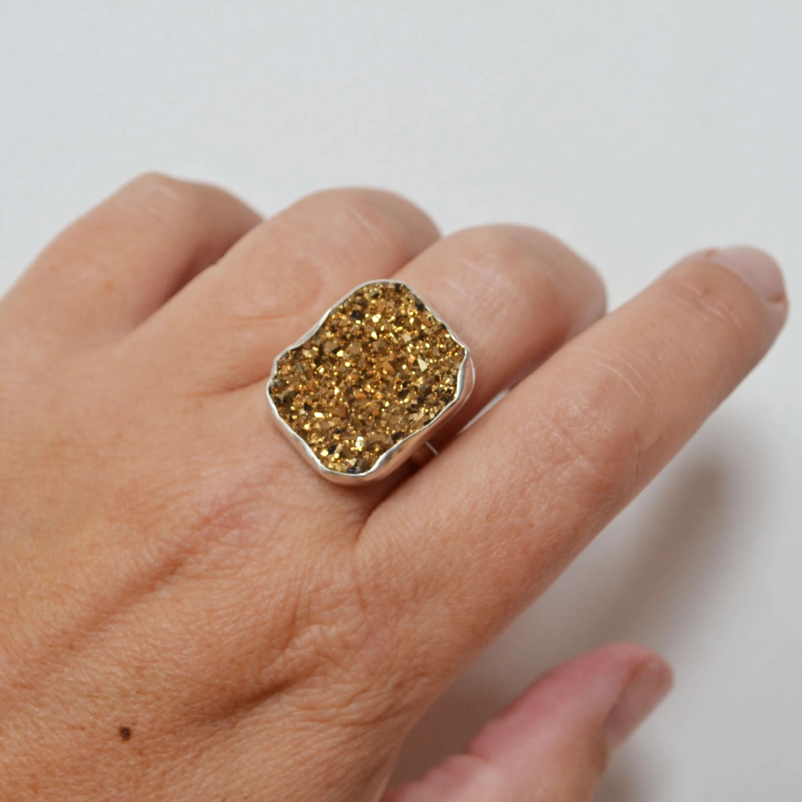 Gold Druzy Sterling Silver Ring, One of a Kind