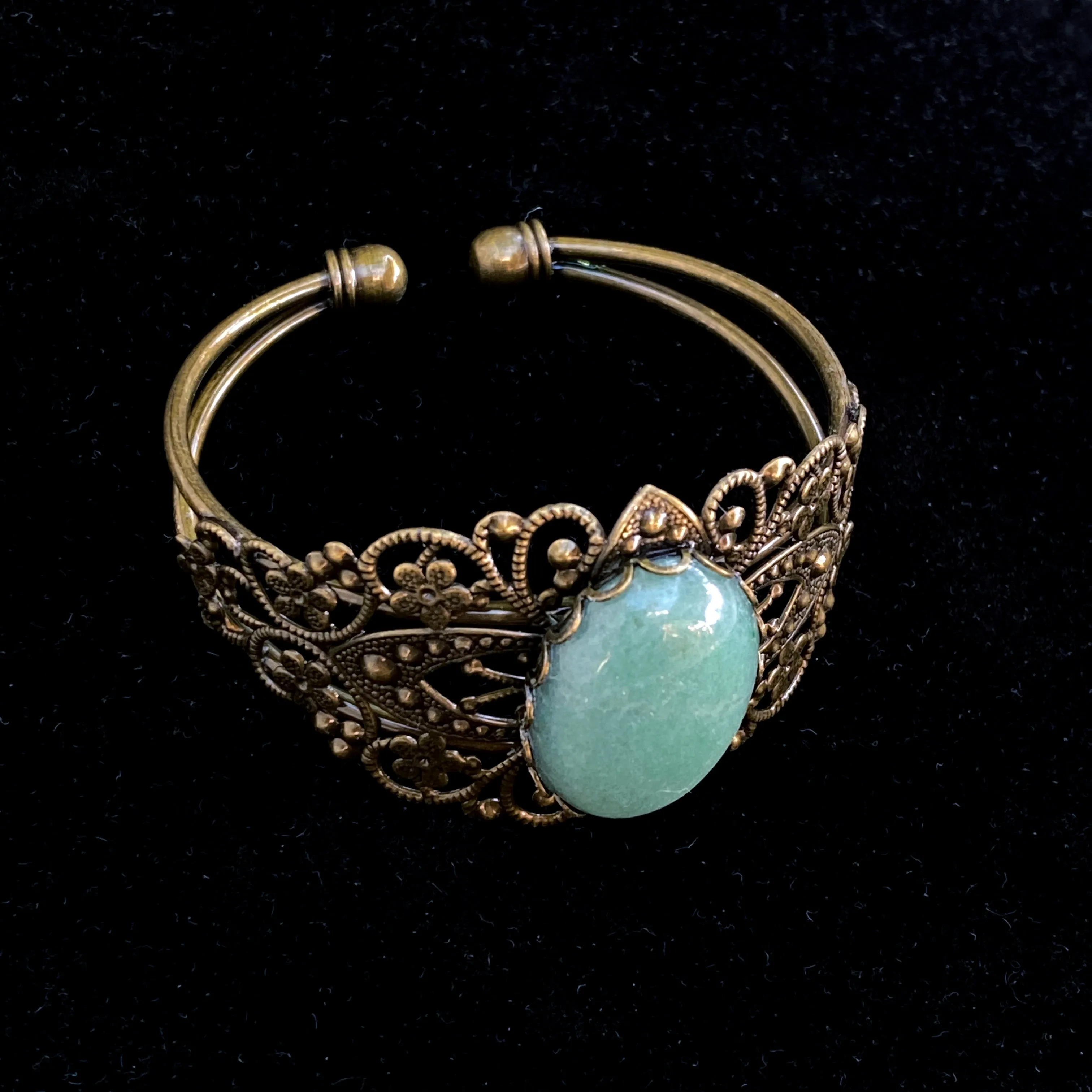 Green Aventurine gemstone antique brass Cuff Bracelet