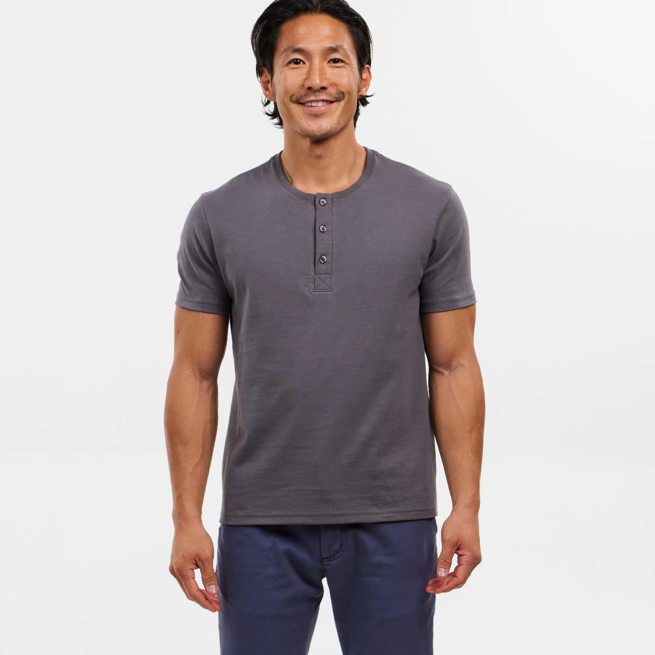 Grey Short Sleeve Pima Cotton Henley