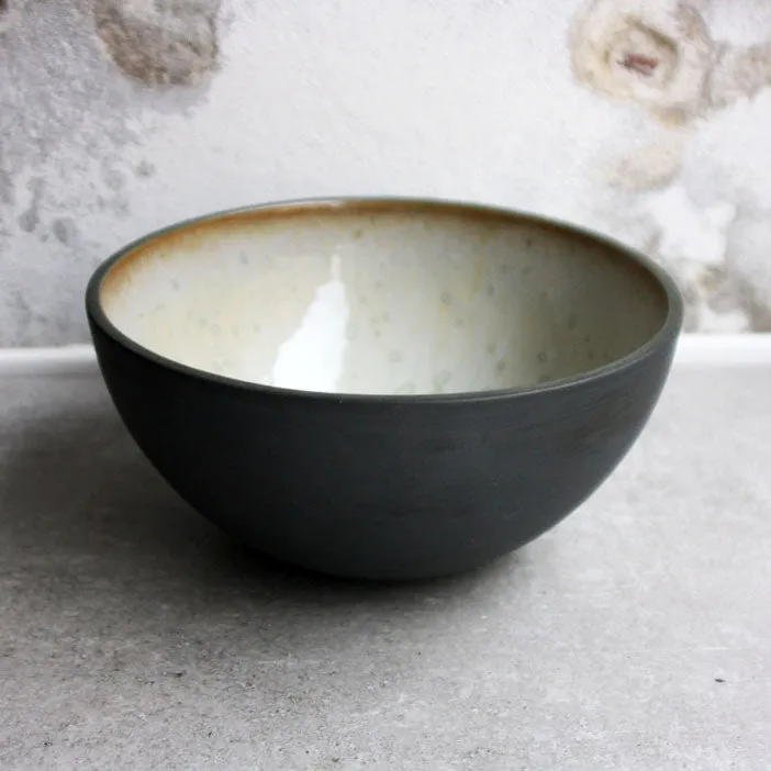 Half Sphere Bowl, Black w/ crystal glaze (large)