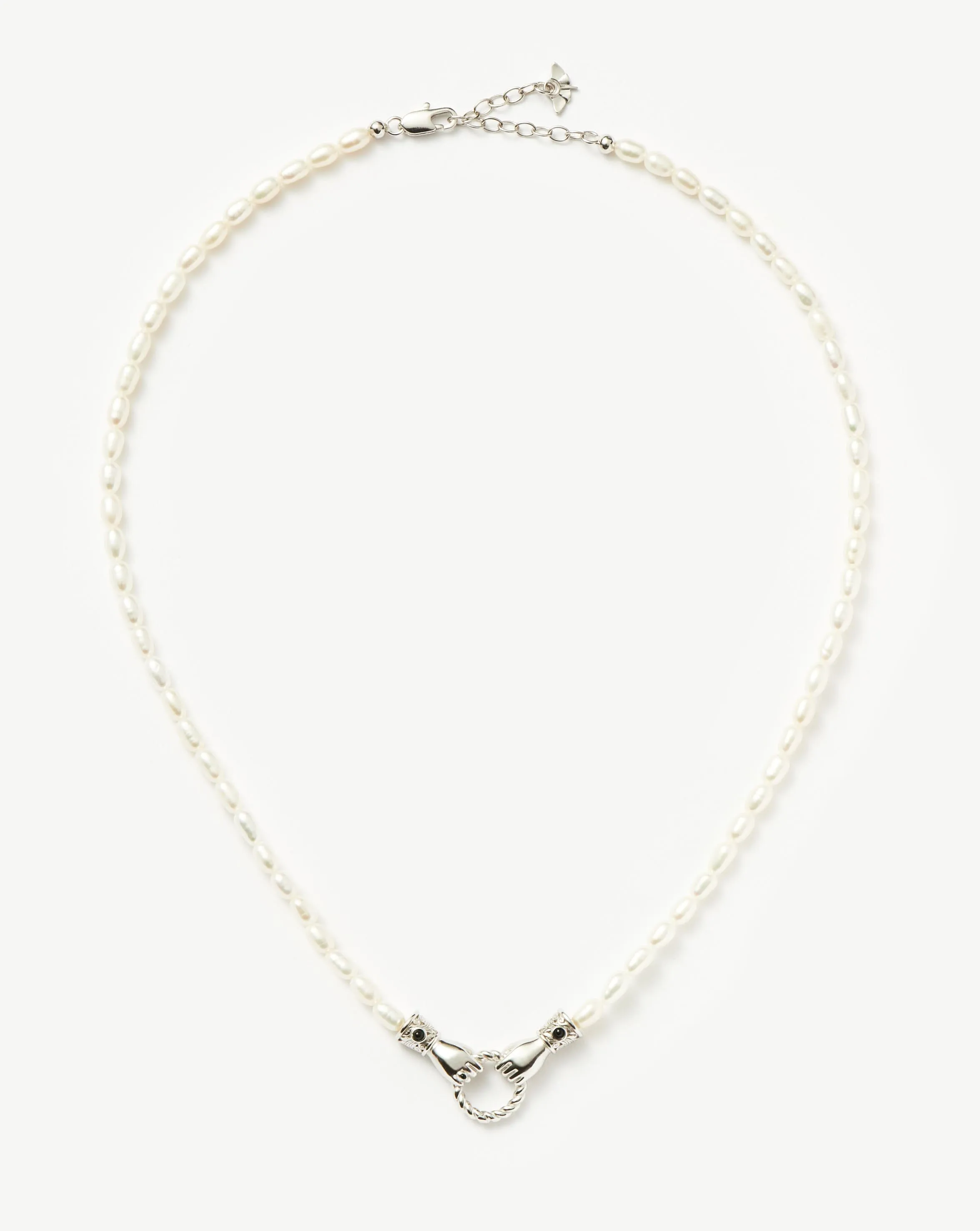 Harris Reed Short In Good Hands Pearl Necklace | Silver Plated/Pearl & Black Onyx