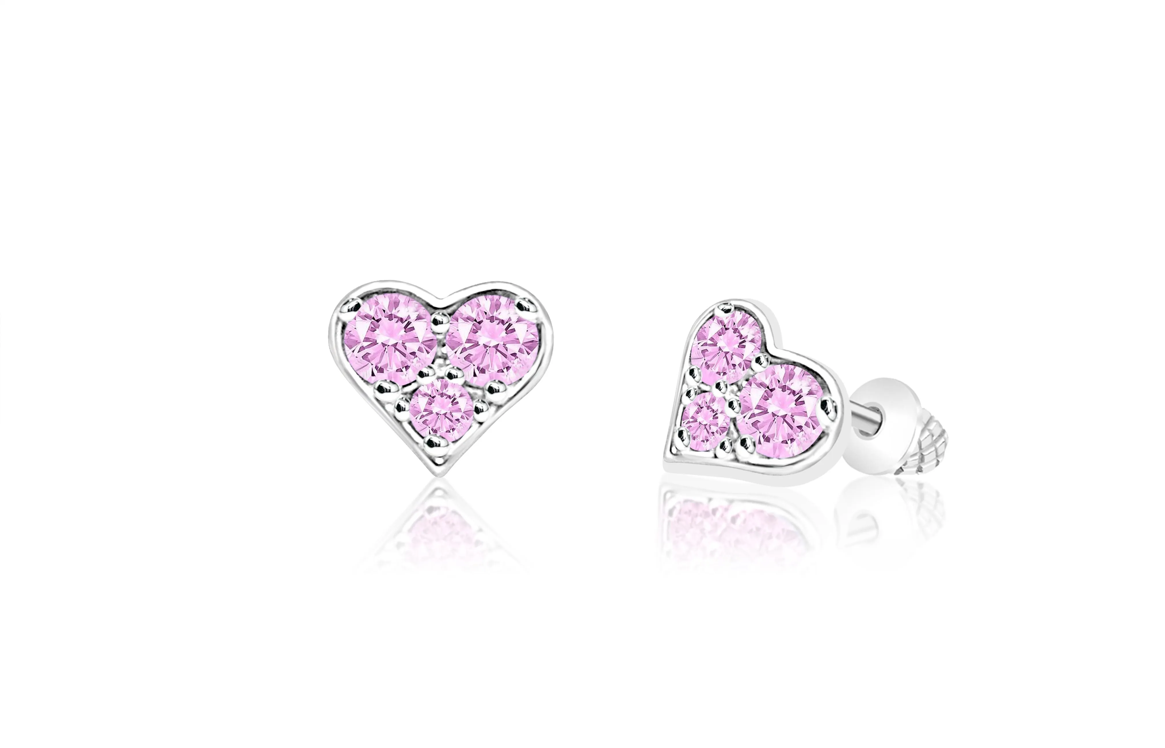 Heart Pink Crystal Palladium Plating Girls Screwback Stud Earring