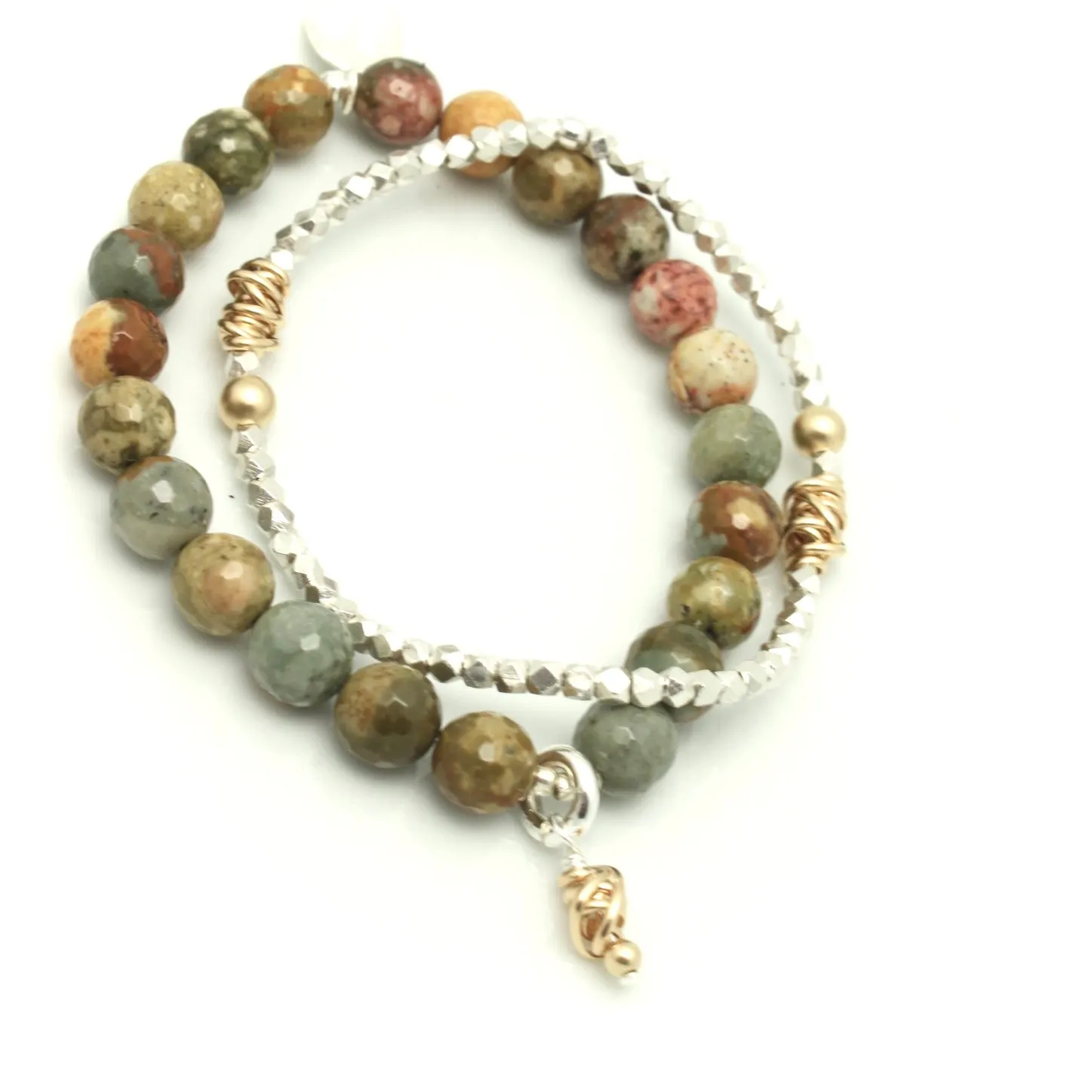 HERA Collection:  Hera Rocky Butte Jasper Stone & Gold Pendant Stretch Bracelet