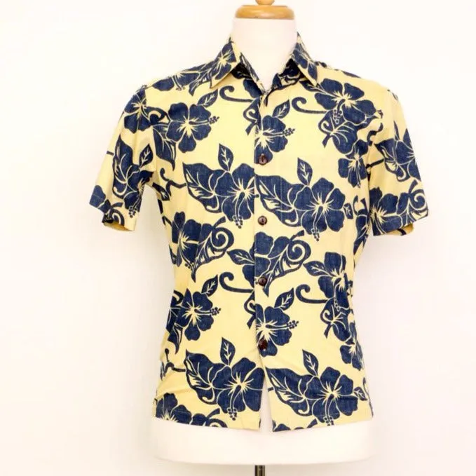 Hibiscus Slim Cut Aloha Shirt | Yellow & Navy