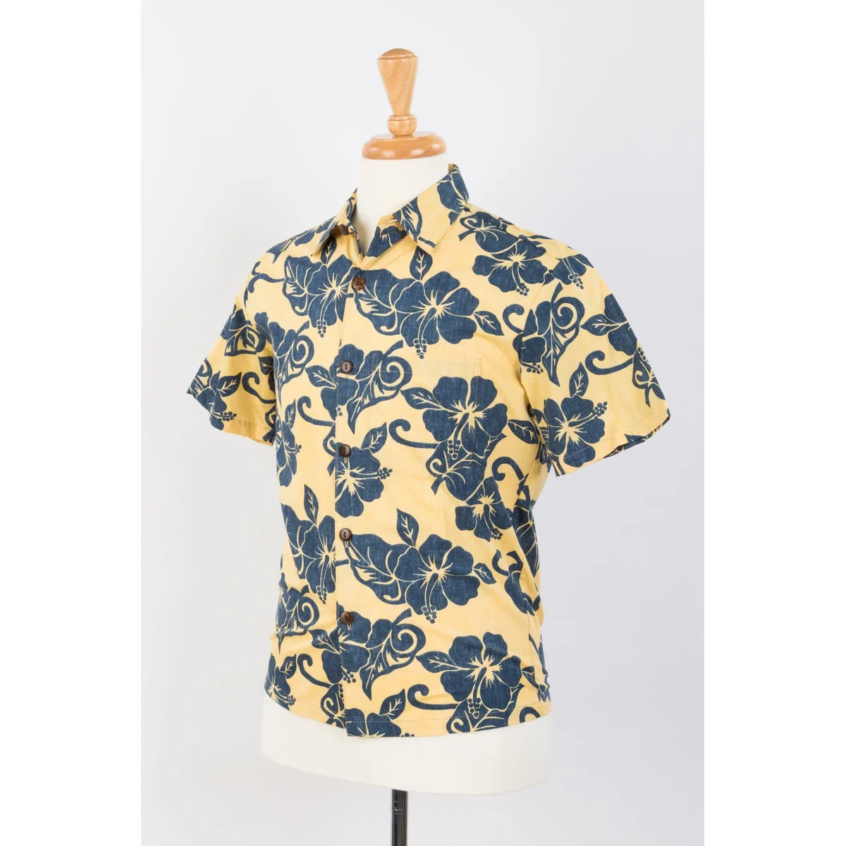 Hibiscus Slim Cut Aloha Shirt | Yellow & Navy