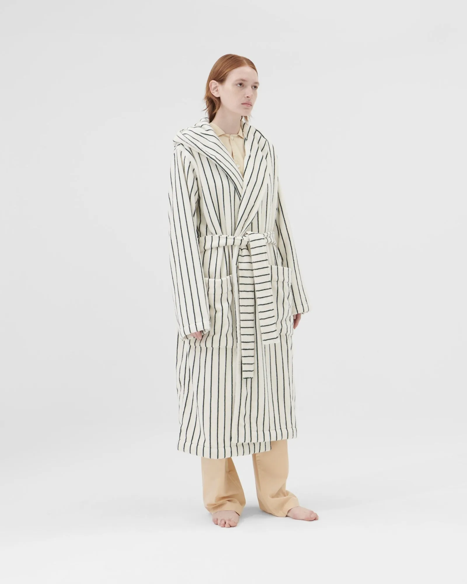 Hooded Bathrobe in Racing Green Stripes