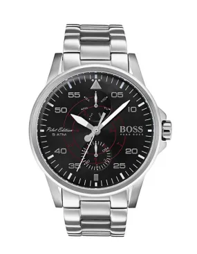 Hugo Boss Mens Aviator Watch - Stainless Steel - Bracelet - Day/Second Sub-dials