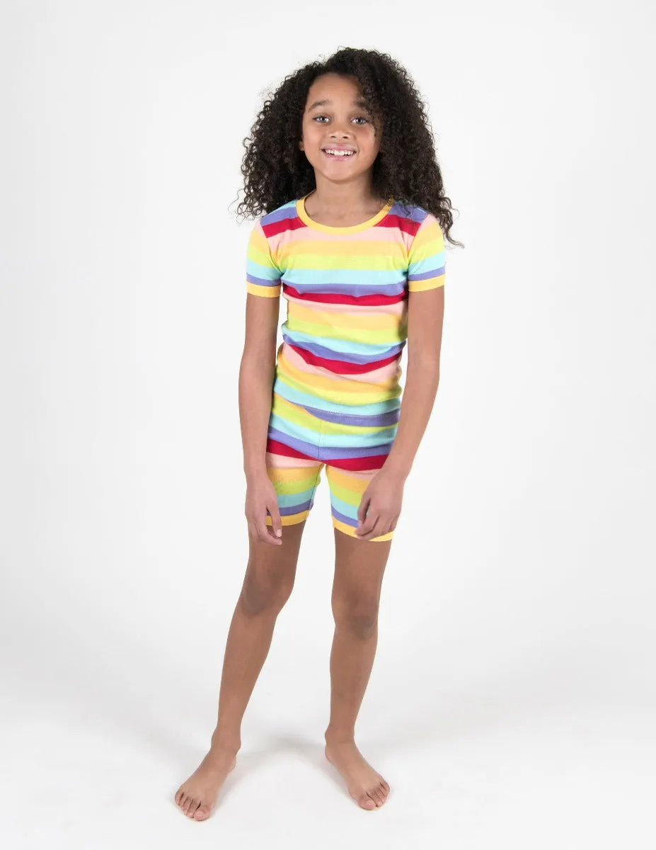 Kids Cotton Short Rainbow Girl Stripes Pajamas