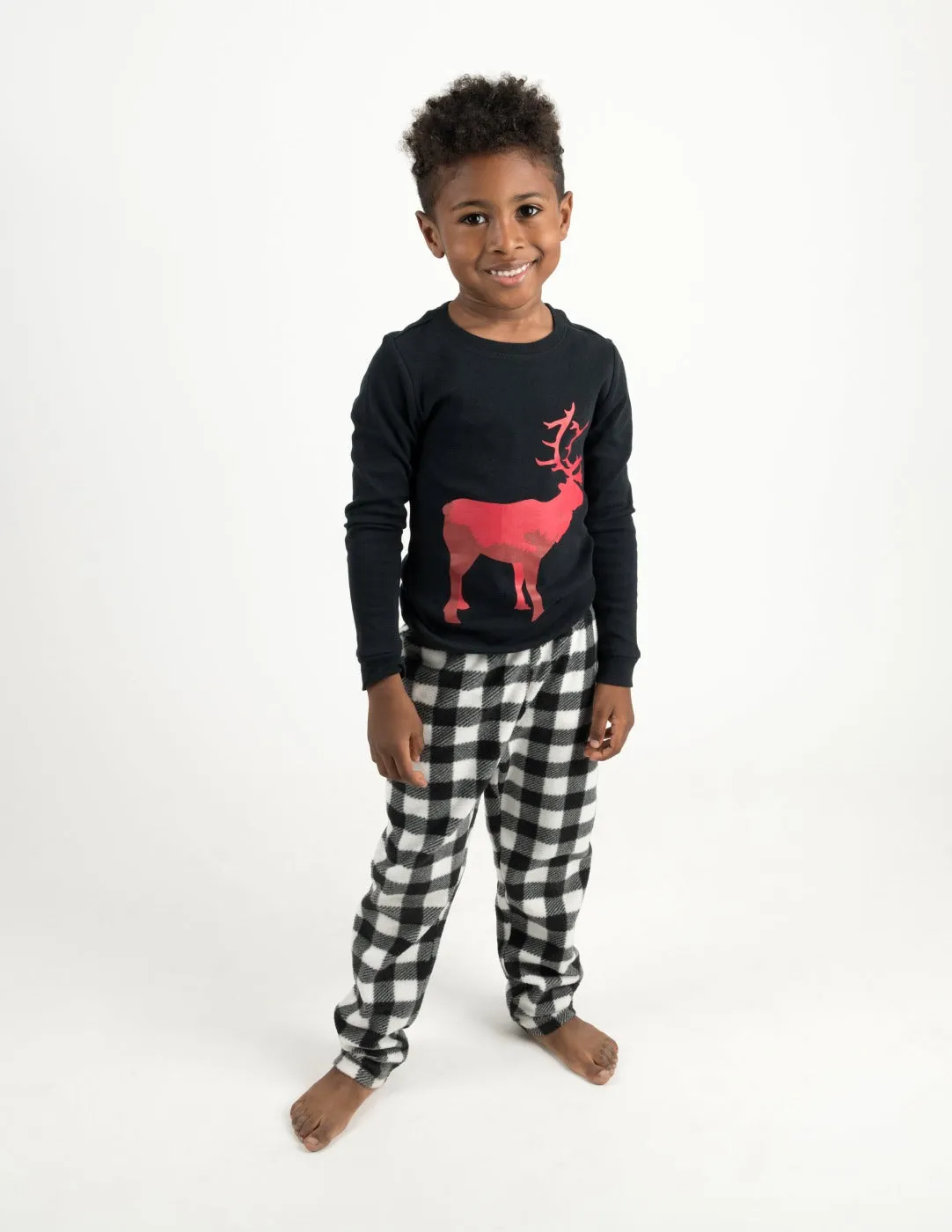 Kids Cotton Top & Fleece Pants Reindeer Pajamas