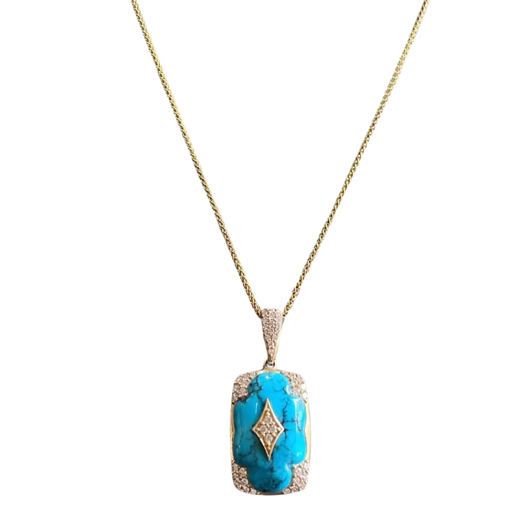 Kingman Turquoise and Diamond Pendant