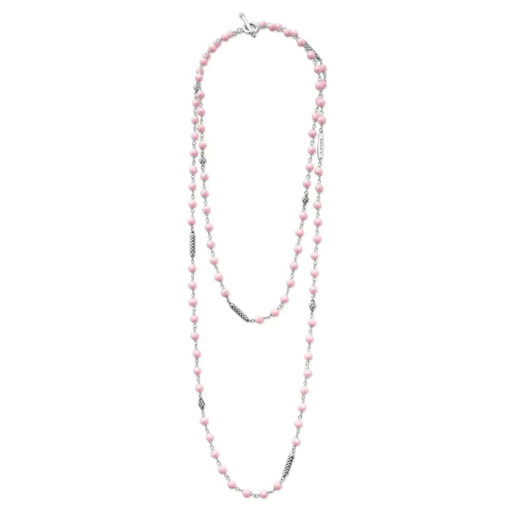 Lagos Caviar Icon Long Pink Ceramic Beaded Necklace