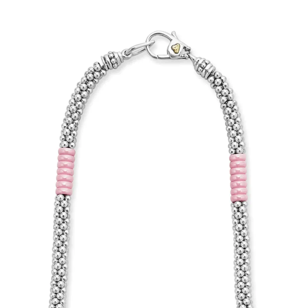 Lagos Pink Caviar Silver Station Ceramic Beaded Necklace, 5mm