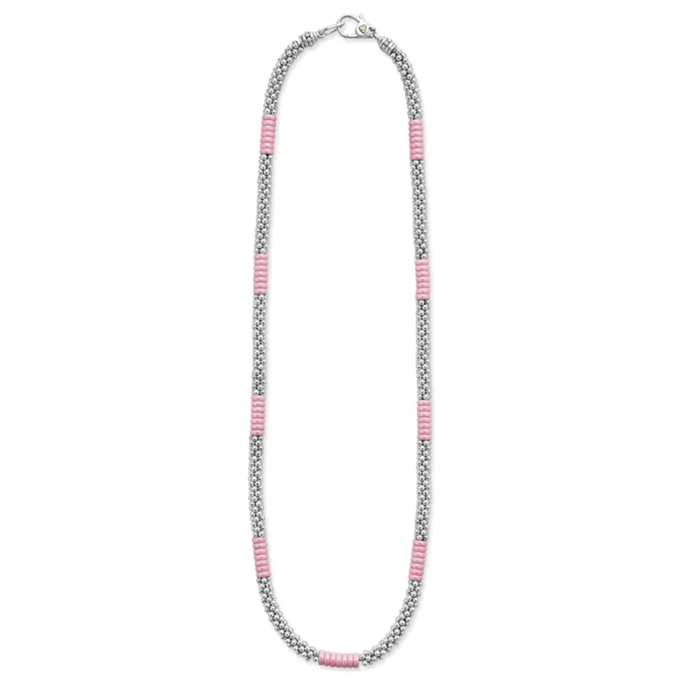 Lagos Pink Caviar Silver Station Ceramic Beaded Necklace, 5mm