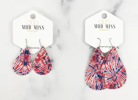 Leather Teardrop Earring Patriotic Tie Dye