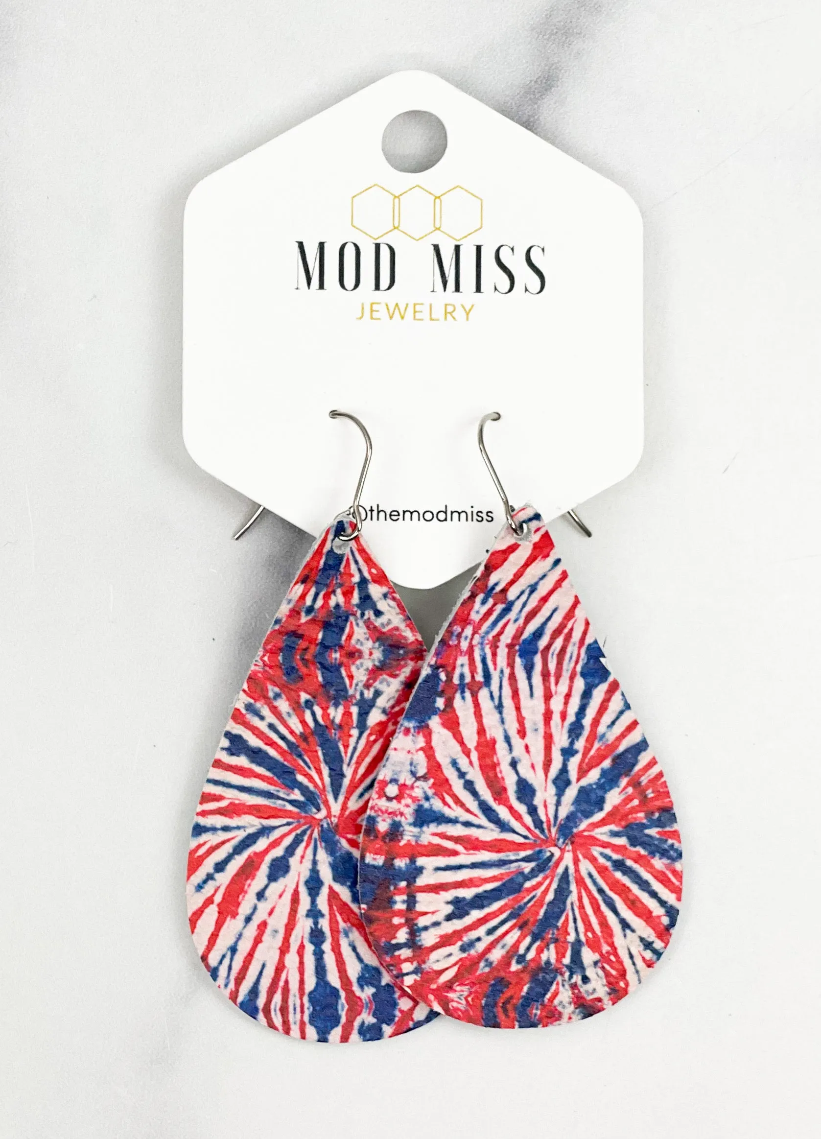 Leather Teardrop Earring Patriotic Tie Dye