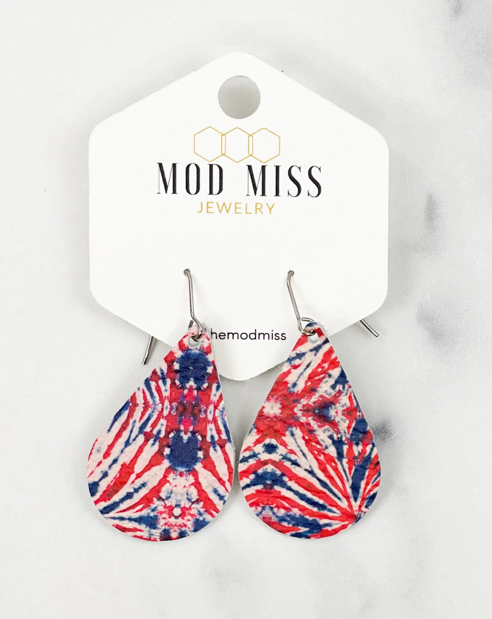 Leather Teardrop Earring Patriotic Tie Dye