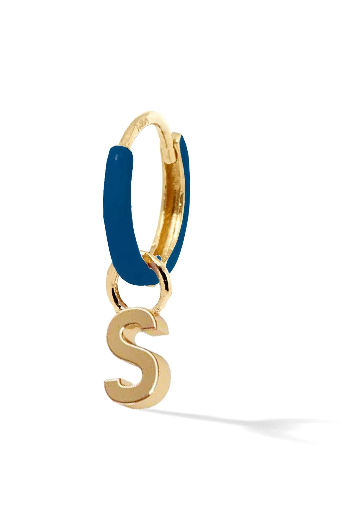 Letter Enamel Huggie - Bleu Fonce