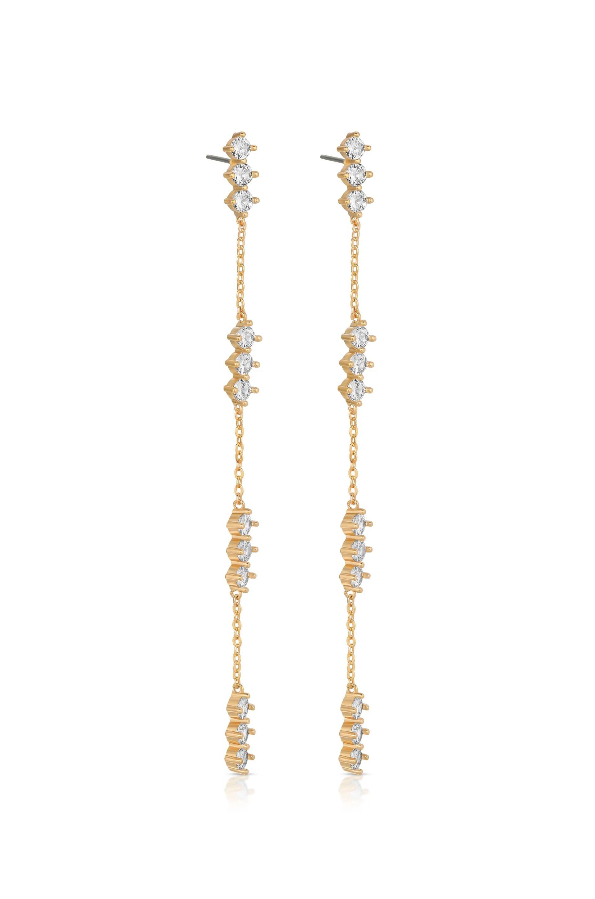 Linear Crystal 18k Gold Plated Drop Earrings