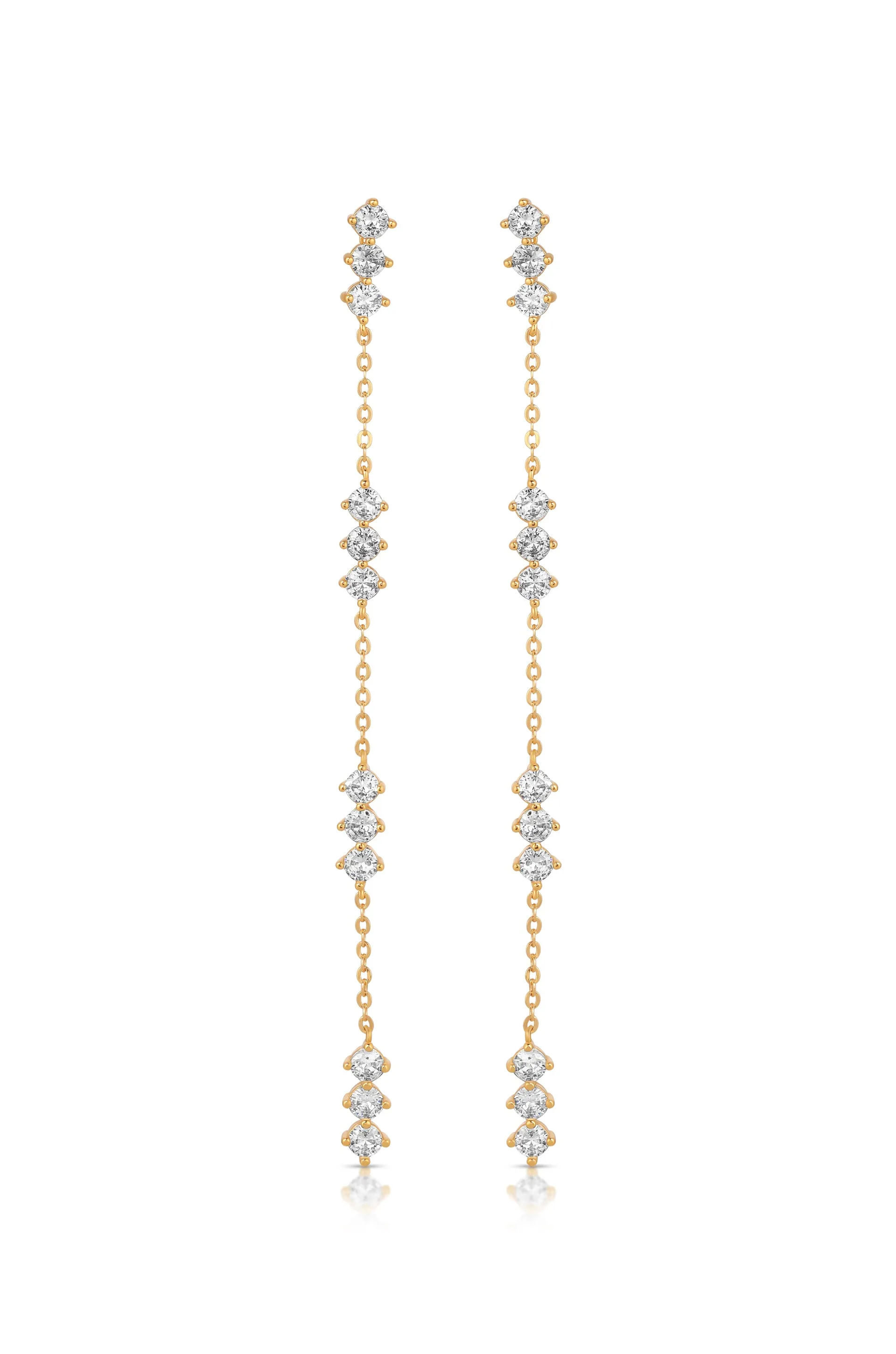 Linear Crystal 18k Gold Plated Drop Earrings