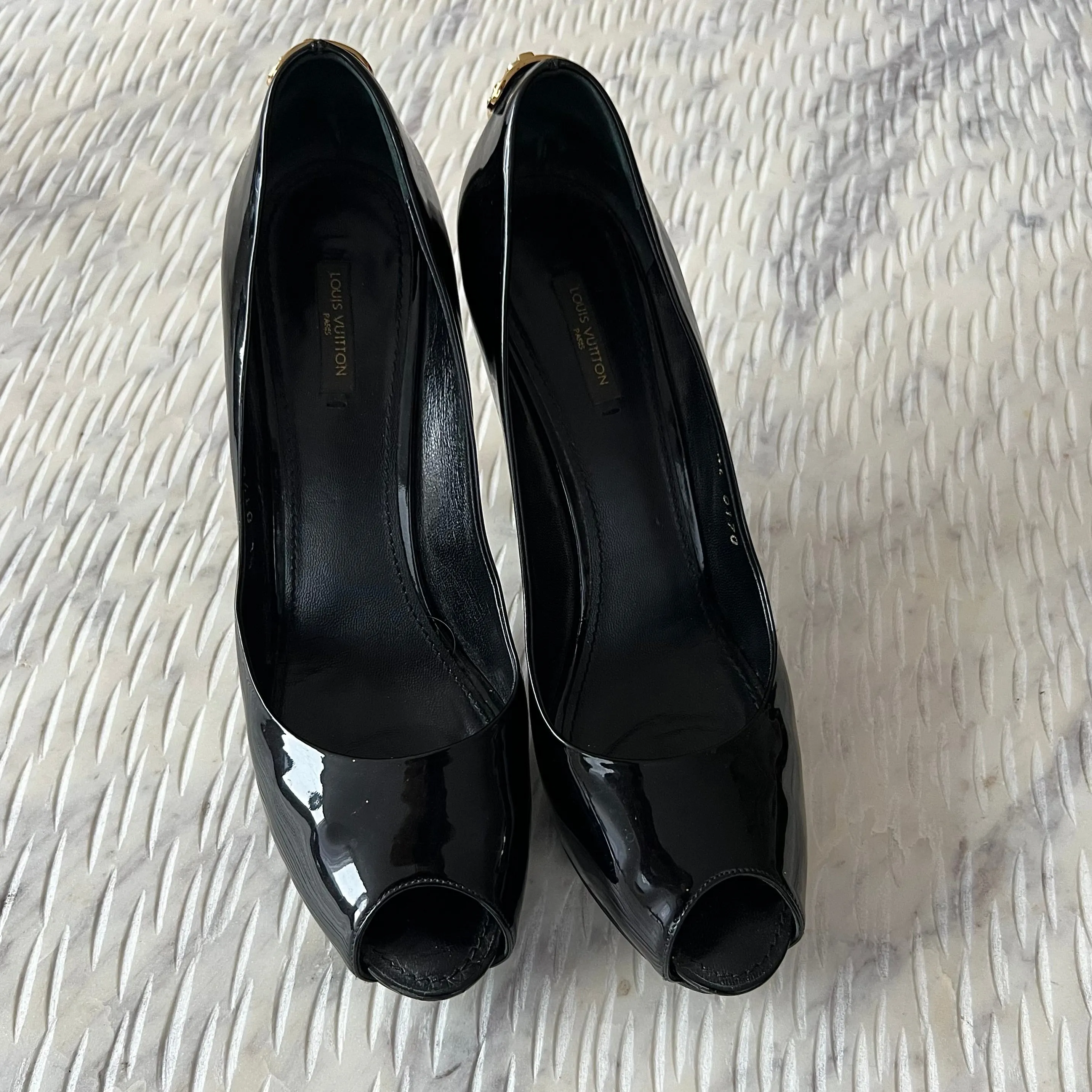 Louis Vuitton Black Patent Lock Heels