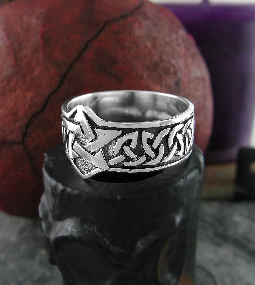 Men's Pentagram Ring With Wide Celtic Band, Oxidized