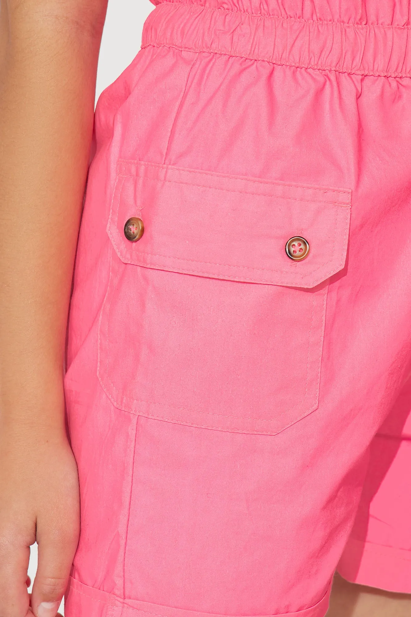 Mini Cargo Poplin Romper - Neon Pink