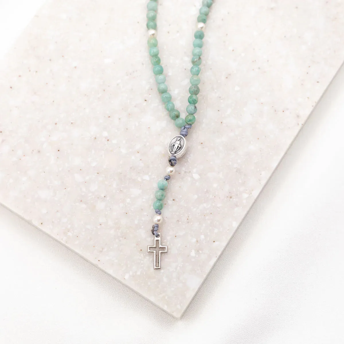 Miraculous Mary Phone Charm - Silver Amazonite