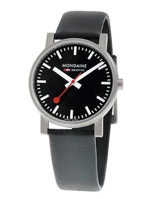 Mondaine EVO Gents Black Dial - Black Leather Strap - Brushed 35mm Case