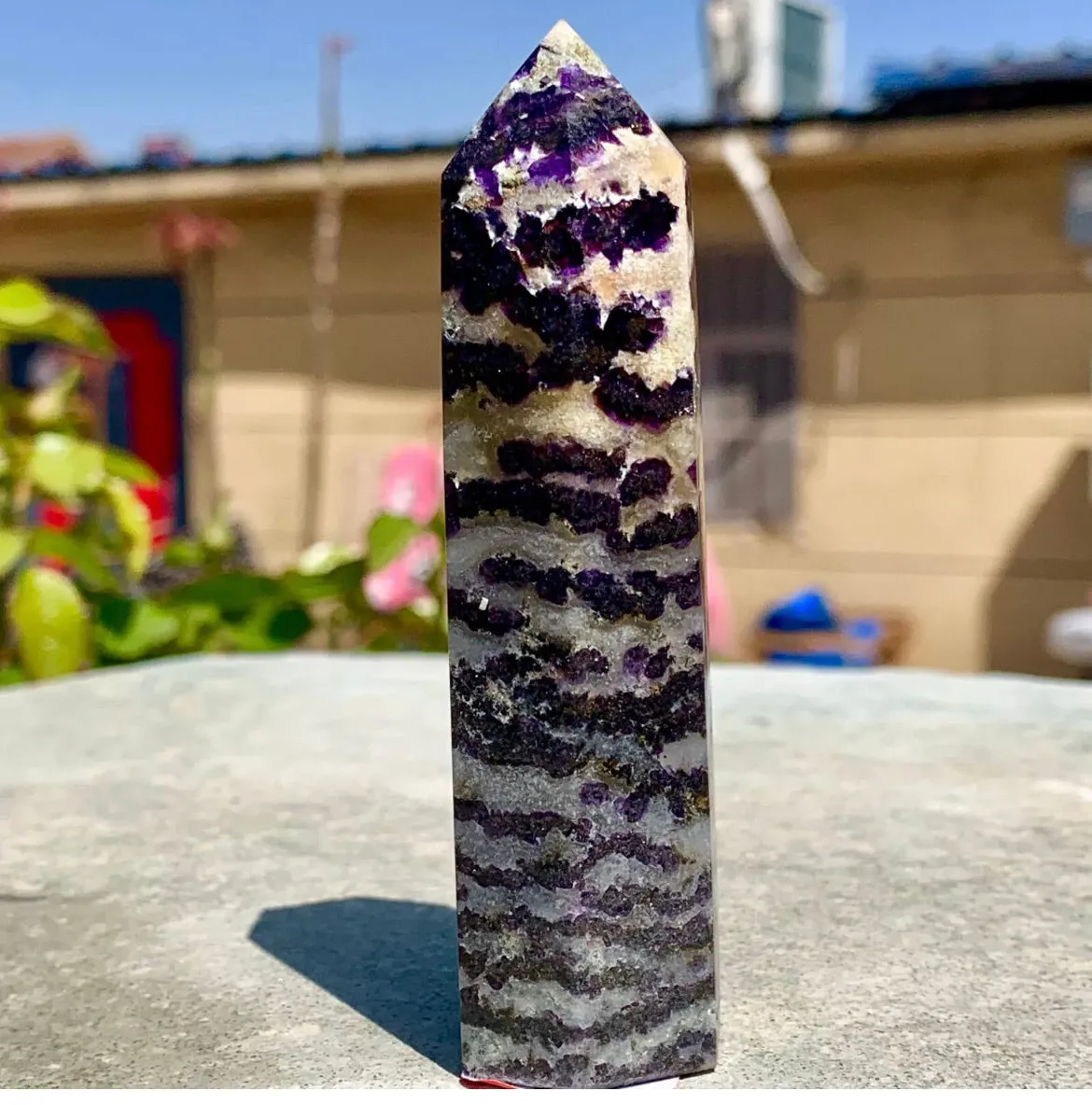 Natural Fluorite gemstone Crystal obelisk tower point wand