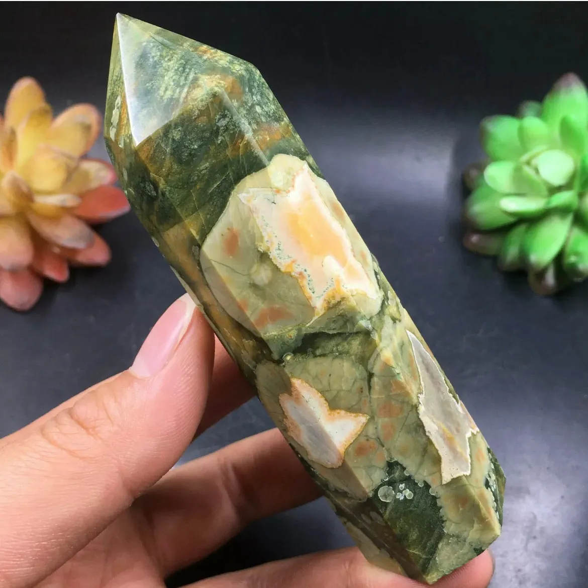 Natural Rainforest Jasper gemstone Wand Tower