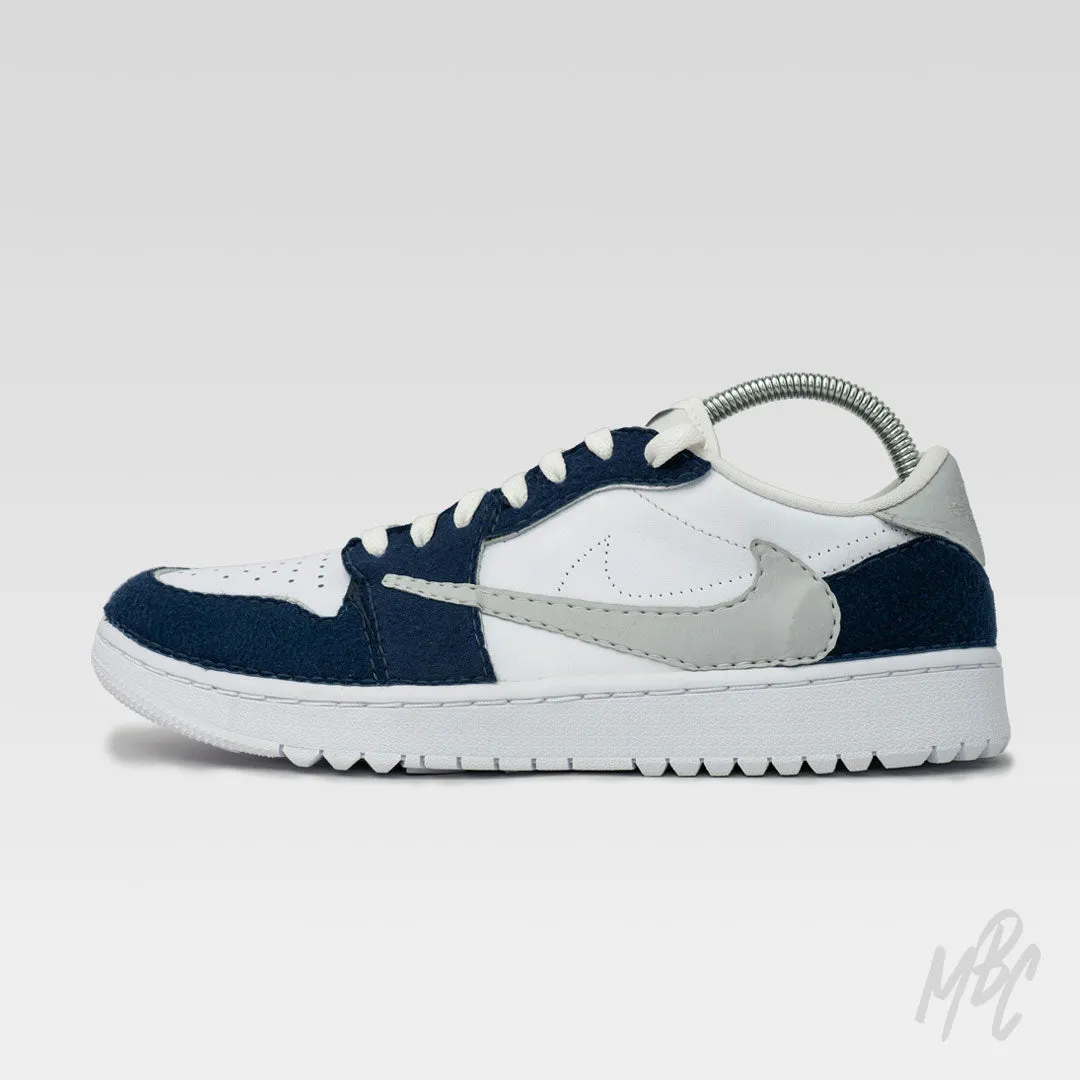 Navy Reverse Swoosh Suede - Jordan 1 Low Golf Custom