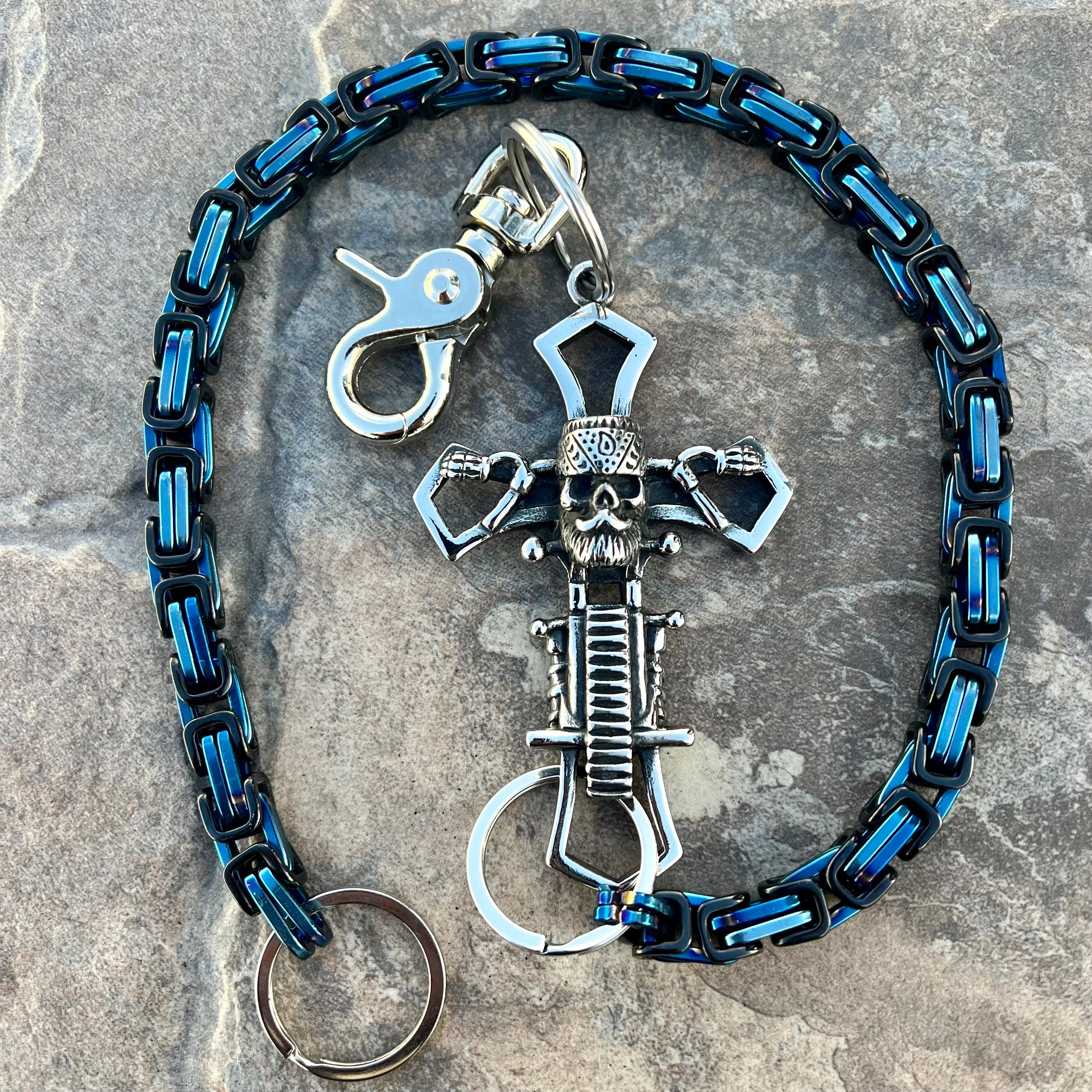 Old School Cross Wallet Chain - Black & Blue Daytona Heritage - WC703H