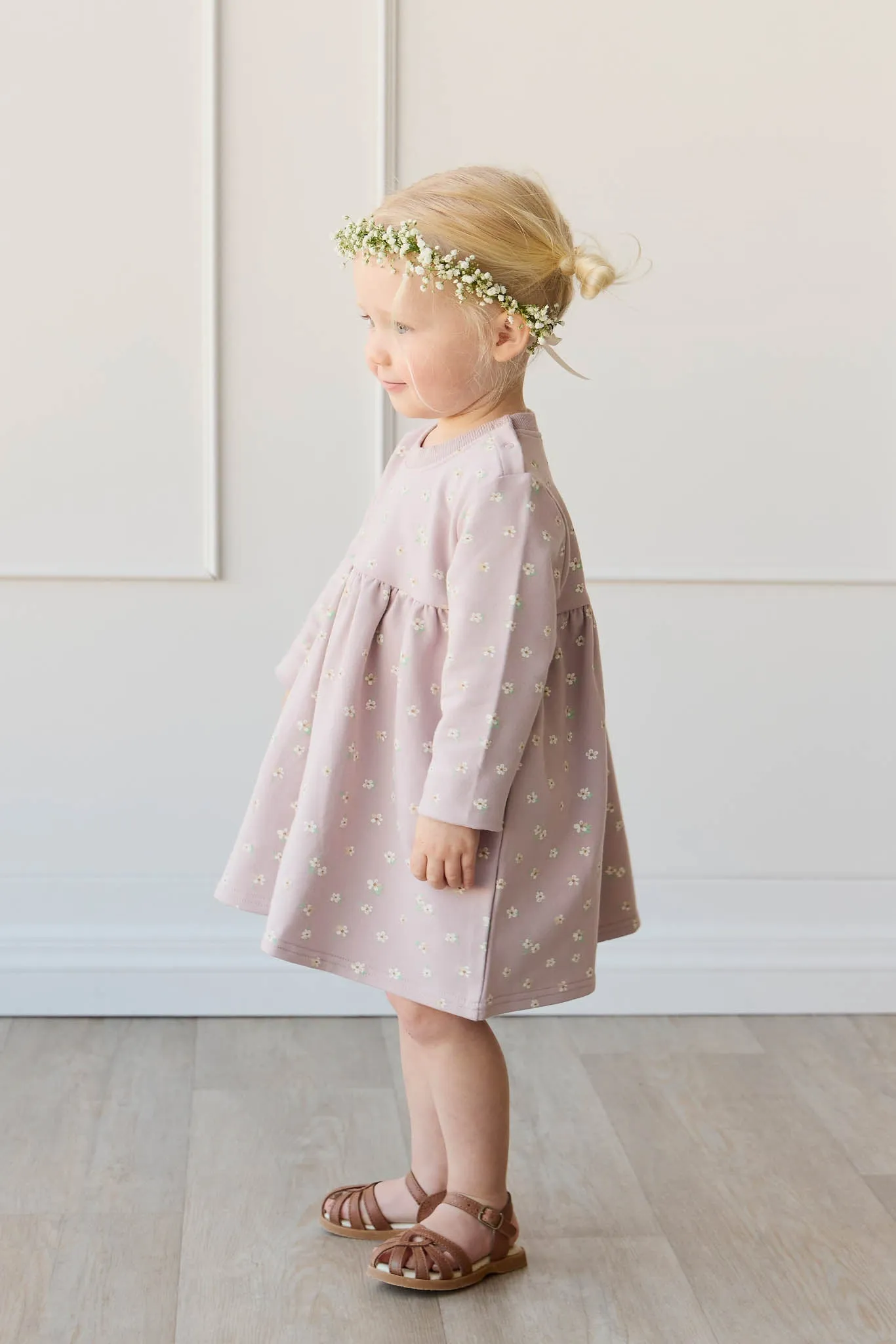 Organic Cotton Charlotte Dress - Simple Flowers Lilac