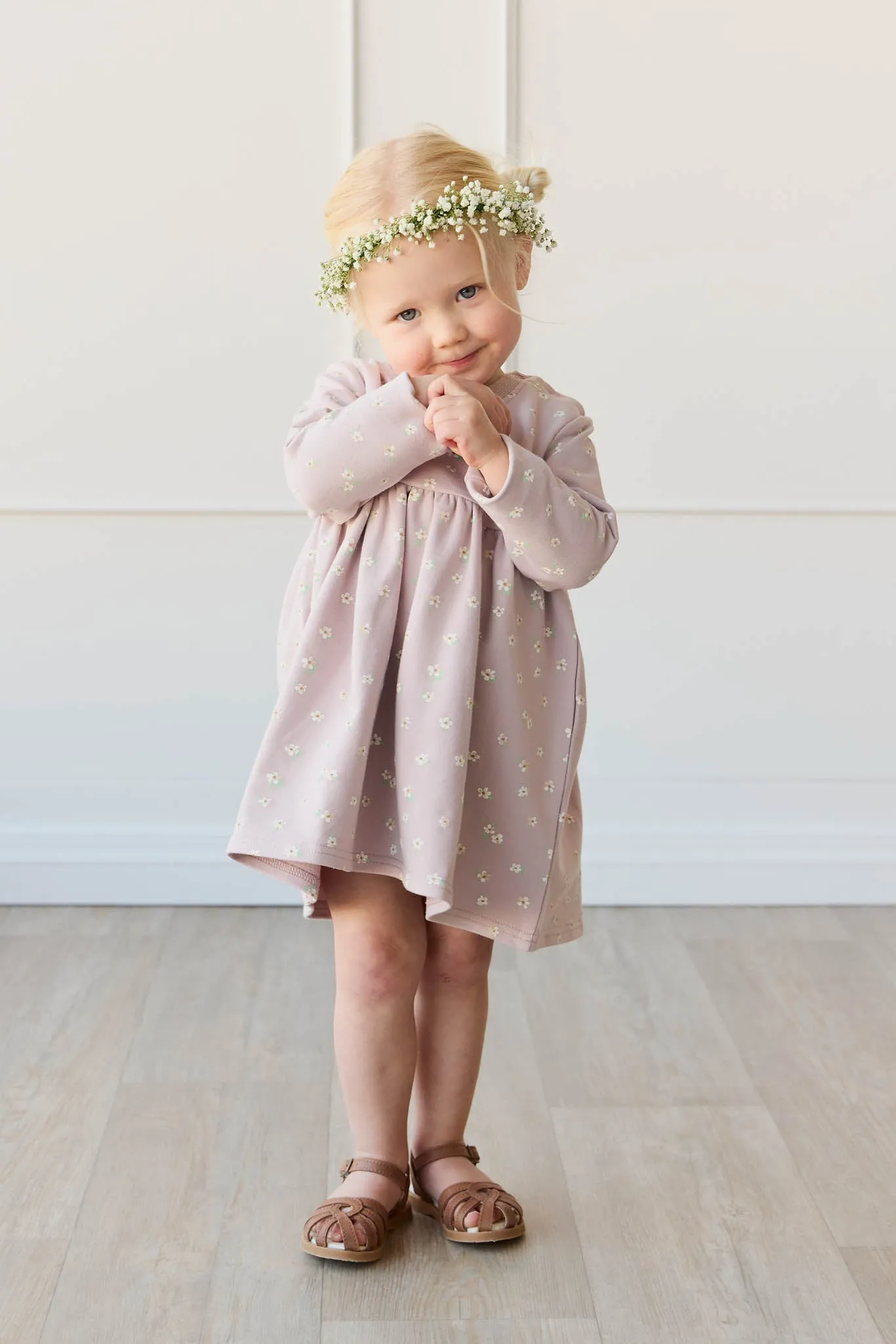 Organic Cotton Charlotte Dress - Simple Flowers Lilac